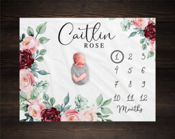 Rose Milestone Blanket For Baby Girl, Floral Growth Track Blanket, Monthly Photo Prop, Theme Shower Gift, Newborn Gm03