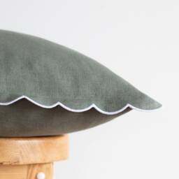 Seafoam Green Linen Pillow Cover - Scalloped Edge Design Multiple Size Options - thumbnail 3