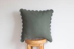 Seafoam Green Linen Pillow Cover - Scalloped Edge Design Multiple Size Options - thumbnail 1