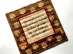 Quilted Wall Hanging, Doggy Table Topper, Canine Fiber Art, Puppy Quilt, Pet Lovers Mat, Dog Decor, Brown & Green, Square - thumbnail 1