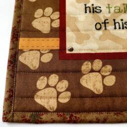 Quilted Wall Hanging, Doggy Table Topper, Canine Fiber Art, Puppy Quilt, Pet Lovers Mat, Dog Decor, Brown & Green, Square - thumbnail 3