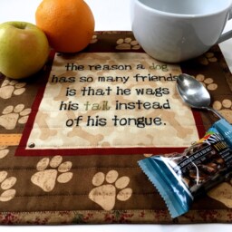 Quilted Wall Hanging, Doggy Table Topper, Canine Fiber Art, Puppy Quilt, Pet Lovers Mat, Dog Decor, Brown & Green, Square - thumbnail 2