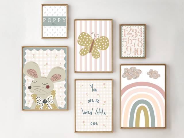 Set Of Girls Room Or Nursery Pastel Prints Including A Personalised Name Print. Gallery Wall Prints, Printed & Shipped - Prints Only - image 1