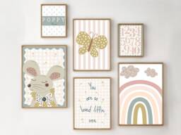 Set Of Girls Room Or Nursery Pastel Prints Including A Personalised Name Print. Gallery Wall Prints, Printed & Shipped - Prints Only - thumbnail 1