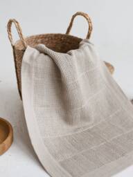 Pure Linen Waffle Washable Bath Mat, Organic Simple Minimalist Farmhouse Bathroom Rug, Small Rustic Sauna Mat