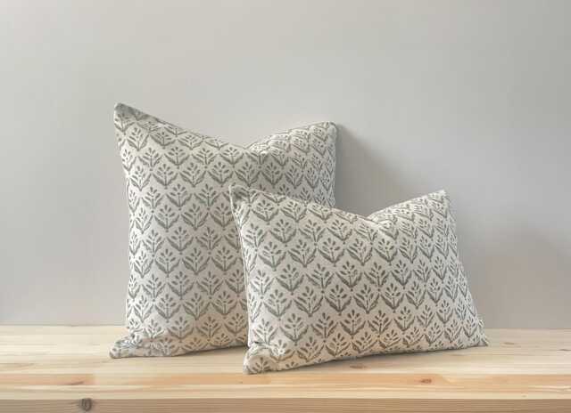 Rosemary - Green - Abstract Green Leaf Print Linen Modern Farmhouse Cushion Covers - image 1