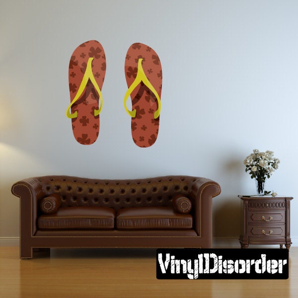 Floral Brown Beach Sandals Wall Decal - Fabric Vinyl Removable & Reusable Beachuscolor007Et