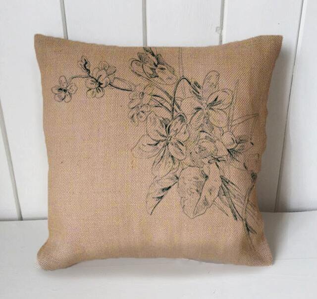 Flowers Nature Vintage - Cushion Fabric Panel Or Case Or With Filling Rustic Natural Jute Burlap Hessian