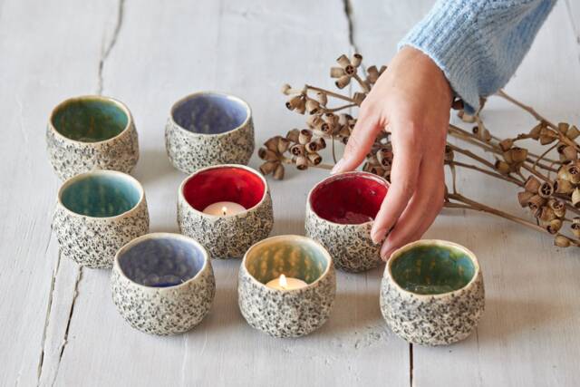 Handmade Ceramic Tea Light Holder Candleholder in Red, Turquoise, Forest Green & Waterfall Blue - image 1