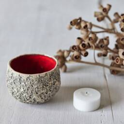 Handmade Ceramic Tea Light Holder Candleholder in Red, Turquoise, Forest Green & Waterfall Blue - thumbnail 3
