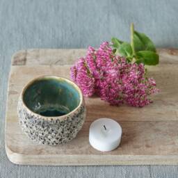 Handmade Ceramic Tea Light Holder Candleholder in Red, Turquoise, Forest Green & Waterfall Blue - thumbnail 2