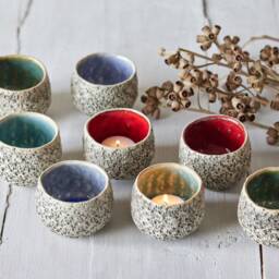 Handmade Ceramic Tea Light Holder Candleholder in Red, Turquoise, Forest Green & Waterfall Blue - thumbnail 4