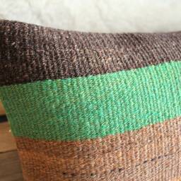 Vintage Handwoven Kilim Pillow Cover - Wide Band Stripes, Turkish Cushion - 12x20 In - thumbnail 3
