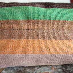 Vintage Handwoven Kilim Pillow Cover - Wide Band Stripes, Turkish Cushion - 12x20 In - thumbnail 2