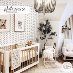 Peel & Stick Wallpaper Black & White Herringbone, Boho Nursery - thumbnail 2