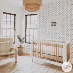 Peel & Stick Wallpaper Black & White Herringbone, Boho Nursery - thumbnail 1