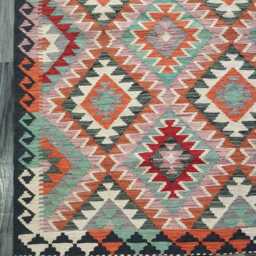 Multicolour Kilim Rug, Handmade Artisan Afghan Turkish Persian Navajo Scandinavian Bohemian Flatweave Natural Wool Rug 153x103 cm - thumbnail 2