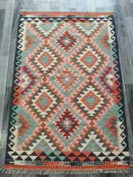 Multicolour Kilim Rug, Handmade Artisan Afghan Turkish Persian Navajo Scandinavian Bohemian Flatweave Natural Wool Rug 153x103 cm - thumbnail 1