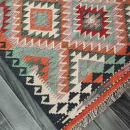 Multicolour Kilim Rug, Handmade Artisan Afghan Turkish Persian Navajo Scandinavian Bohemian Flatweave Natural Wool Rug 153x103 cm - thumbnail 3