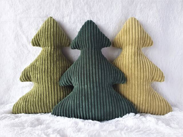 Corduroy Christmas Tree Pillow Green Holiday Decor - image 1