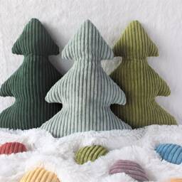 Corduroy Christmas Tree Pillow Green Holiday Decor - thumbnail 3