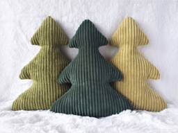 Corduroy Christmas Tree Pillow Green Holiday Decor - thumbnail 1