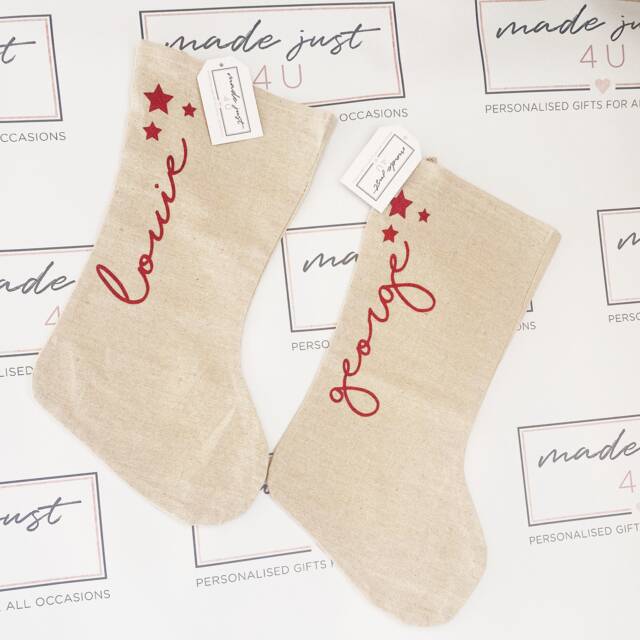 Personalized Name Cotton Canvas Christmas Stocking For Presents, Gift Bag, & Holiday Decorations, Stuffers, Decor - image 1