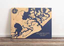 Atlantic City, New Jersey Map - Engraved Wood Coastal Chart Wall Art Sign, Beach Home Decor Nautical Print, Unique Personalized Family Gift - thumbnail 1