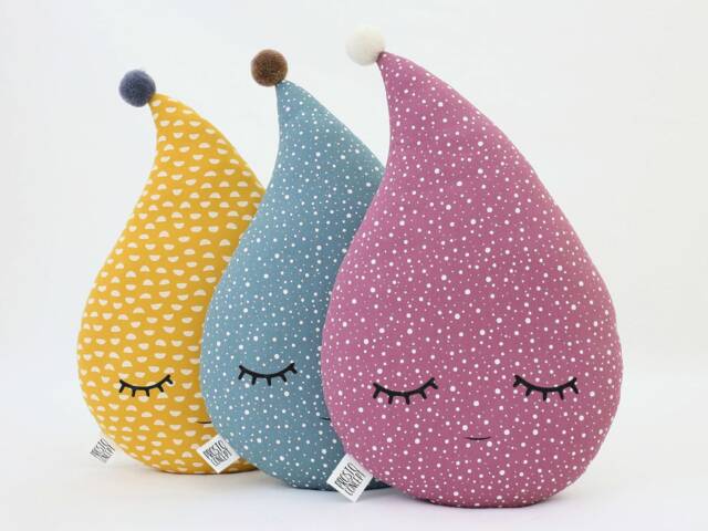 Polka Dot Raindrop Cushion With Pompom For Nursery Decor, Baby Shower Gift Idea Dreamy Pillow Infant Crib Kids Room Newborn Bed Sky Teepee - image 1