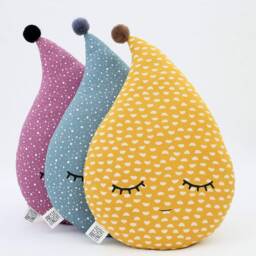 Polka Dot Raindrop Cushion With Pompom For Nursery Decor, Baby Shower Gift Idea Dreamy Pillow Infant Crib Kids Room Newborn Bed Sky Teepee - thumbnail 2