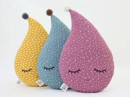Polka Dot Raindrop Cushion With Pompom For Nursery Decor, Baby Shower Gift Idea Dreamy Pillow Infant Crib Kids Room Newborn Bed Sky Teepee - thumbnail 1