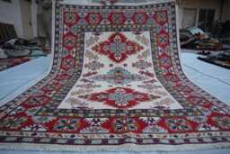 5x7 Ft Collector's Piece Kazak Rug, Afghan Red Luxury New Area Rug, Hand Knotted Medallion Geometric Rug For Living Room - thumbnail 1