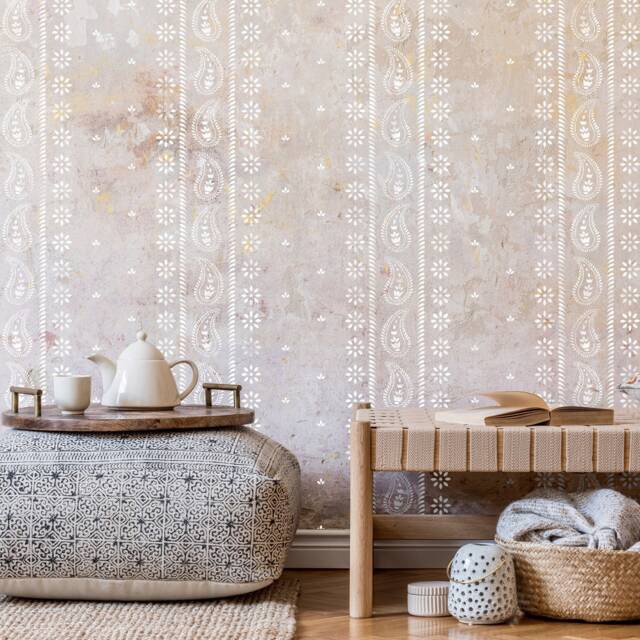 Stencil For Walls - Haryana Indian Wall Stencil Paisley Flower For Painting Decor Reusable - image 1