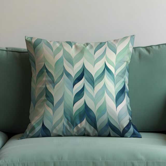 Aqua Leaf Cushion Cover, Watercolor Foliage Pattern Pillow Case, Botanical Throw Modern Living Room Decor - image 1