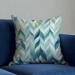 Aqua Leaf Cushion Cover, Watercolor Foliage Pattern Pillow Case, Botanical Throw Modern Living Room Decor - thumbnail 2