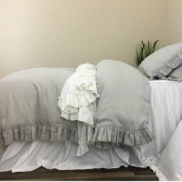 stone Grey Duvet Cover Features Easy Flow Ruffles, Natural Linen Flax Ruffle Bedding, Shabby Chic Bedding - thumbnail 3
