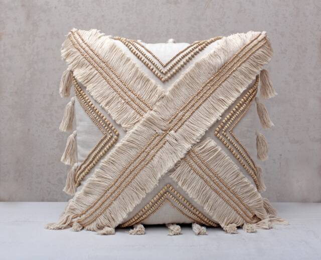 Linen Colour Cotton Embroidered Bohemian, Bali Style Pillow Cover, Decorative Handmade Throw Cover, Cover Wlcc022 - image 1