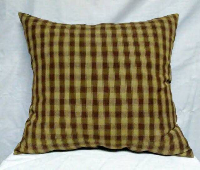 Farmhouse Plaid Throw Pillow Chocolate Brown & Tan Cotton - 18x18, Insert Included - image 1