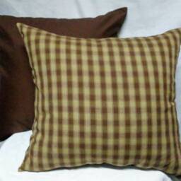 Farmhouse Plaid Throw Pillow Chocolate Brown & Tan Cotton - 18x18, Insert Included - thumbnail 3