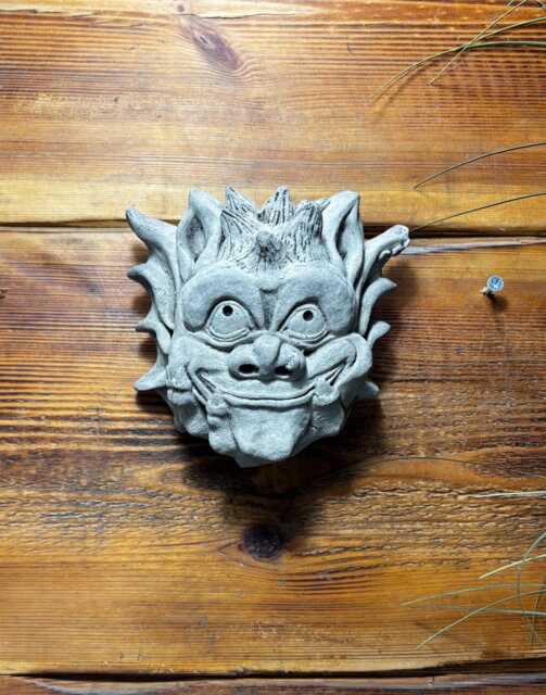 stone Garden Small Gremlin Gargoyle Spiky Hair Face Wall Plaque Ornament - image 1