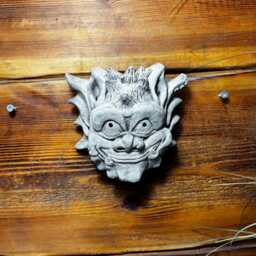 stone Garden Small Gremlin Gargoyle Spiky Hair Face Wall Plaque Ornament - thumbnail 2