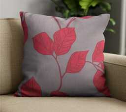 "Red/Grey Leaves Cushion Cover - Thick Fabric Throw Pillow Covers 16""/18" - thumbnail 1