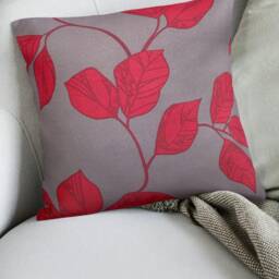 "Red/Grey Leaves Cushion Cover - Thick Fabric Throw Pillow Covers 16""/18" - thumbnail 2