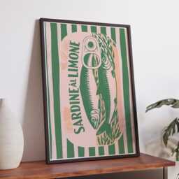 Sardine Tin - Green & Pink Print Al Limone Poster Retro Wall Art Mediterranean Kitchen Decor Vintage Aesthetic - thumbnail 3