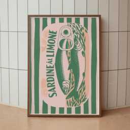 Sardine Tin - Green & Pink Print Al Limone Poster Retro Wall Art Mediterranean Kitchen Decor Vintage Aesthetic - thumbnail 2
