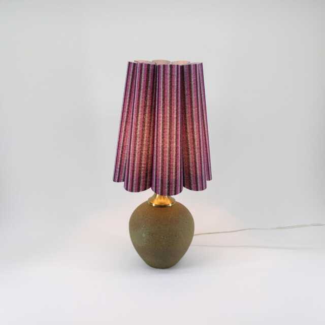 Handmade Ceramic Table Lamp Dark Purple Fabric Shade, Copper Base-117# - image 1