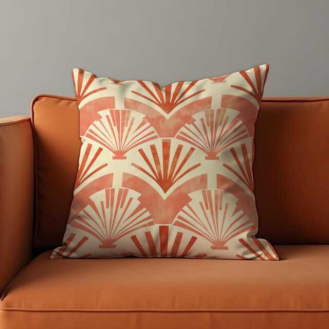 Art Deco Fan Cushion Cover, Terracotta & Cream Traditional Pillow Case, Glam Throw Retro Home Decor - image 1