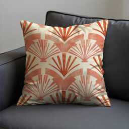Art Deco Fan Cushion Cover, Terracotta & Cream Traditional Pillow Case, Glam Throw Retro Home Decor - thumbnail 4