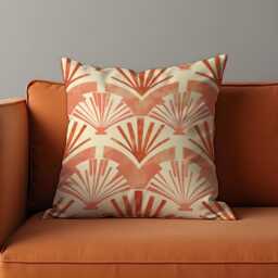 Art Deco Fan Cushion Cover, Terracotta & Cream Traditional Pillow Case, Glam Throw Retro Home Decor