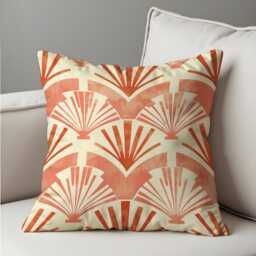 Art Deco Fan Cushion Cover, Terracotta & Cream Traditional Pillow Case, Glam Throw Retro Home Decor - thumbnail 2
